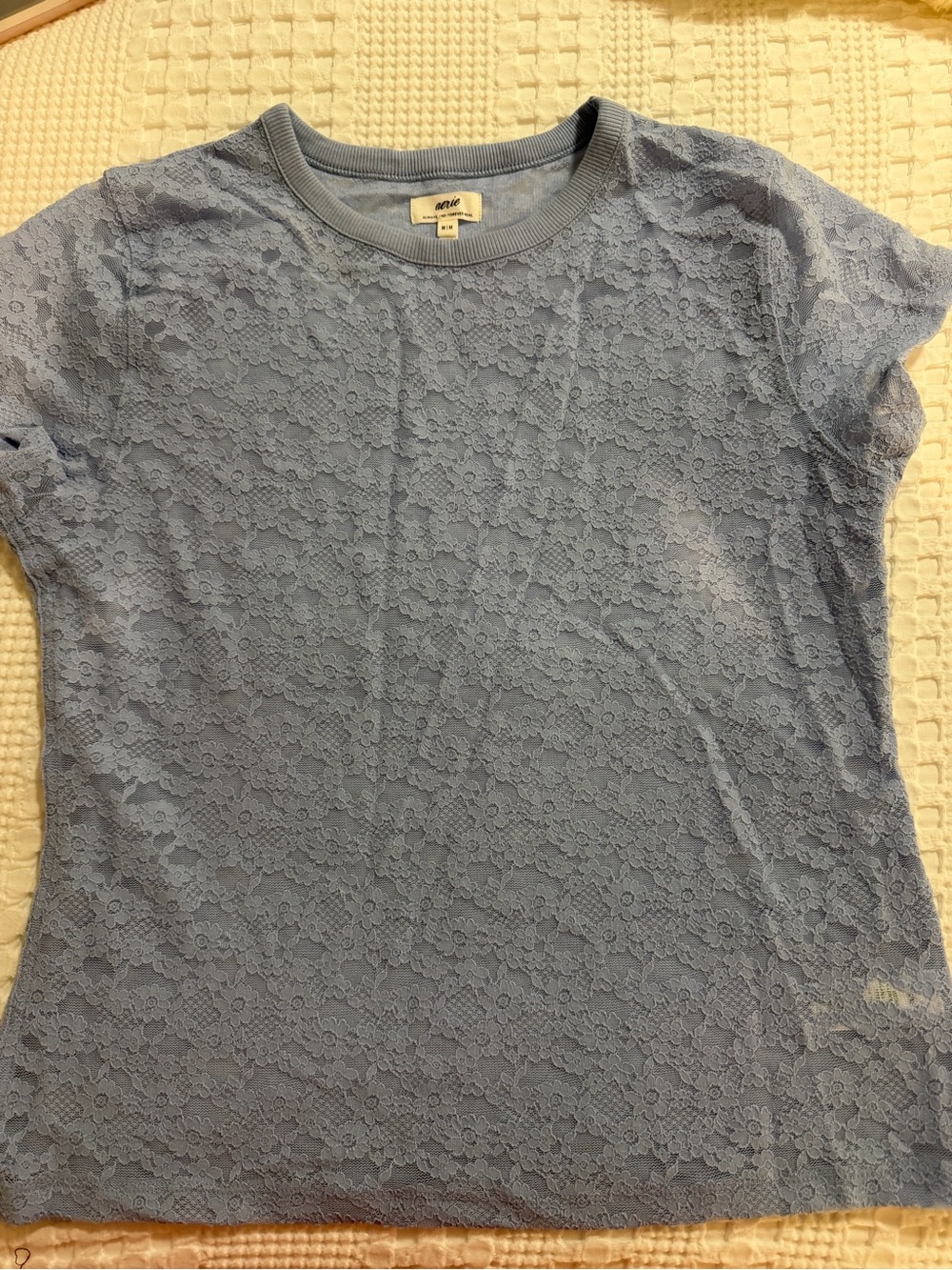 aerie Light Blue Lace Short Sleeve Tee